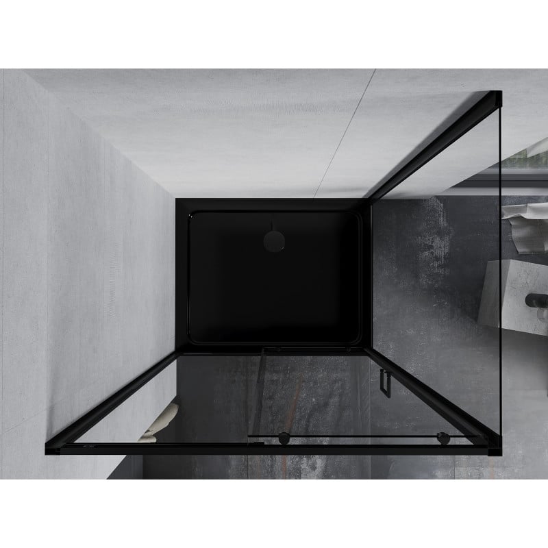 Mexen Apia cabine de douche coulissante 110 x 80 cm, transparente, noire + receveur Flat, noir - 840-110-080-70-00-4070B