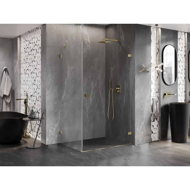 Mexen Lunar-B cabine de douche pivotante droite 85 x 80 cm, transparente, dorée - 832-085-080-50-00-P