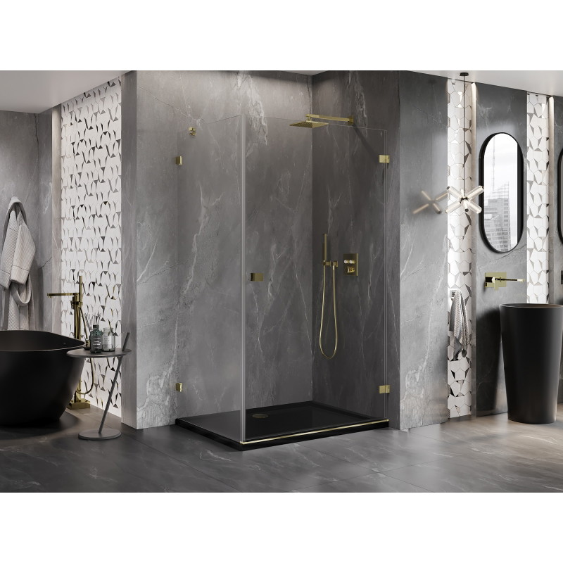 Mexen Lunar-B cabine de douche pivotante droite 85 x 80 cm, transparente, dorée - 832-085-080-50-00-P