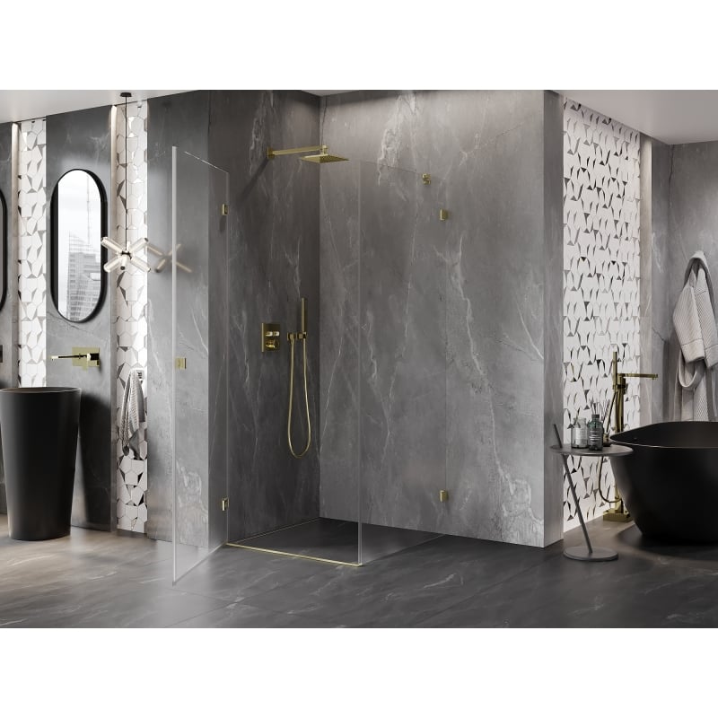 Mexen Lunar-B cabine de douche pivotante gauche 100 x 100 cm, transparent, or brossé - 832-100-100-55-00-L