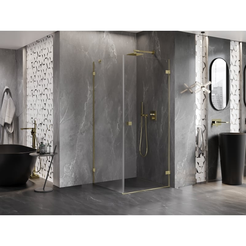 Mexen Lunar-B cabine de douche pivotante droite 80 x 80 cm, transparent, or brossé - 832-080-080-55-00-P