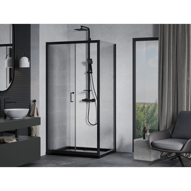 Mexen Apia cabine de douche coulissante 120 x 100 cm, transparente, noire + receveur Flat, noir - 840-120-100-70-00-4070B