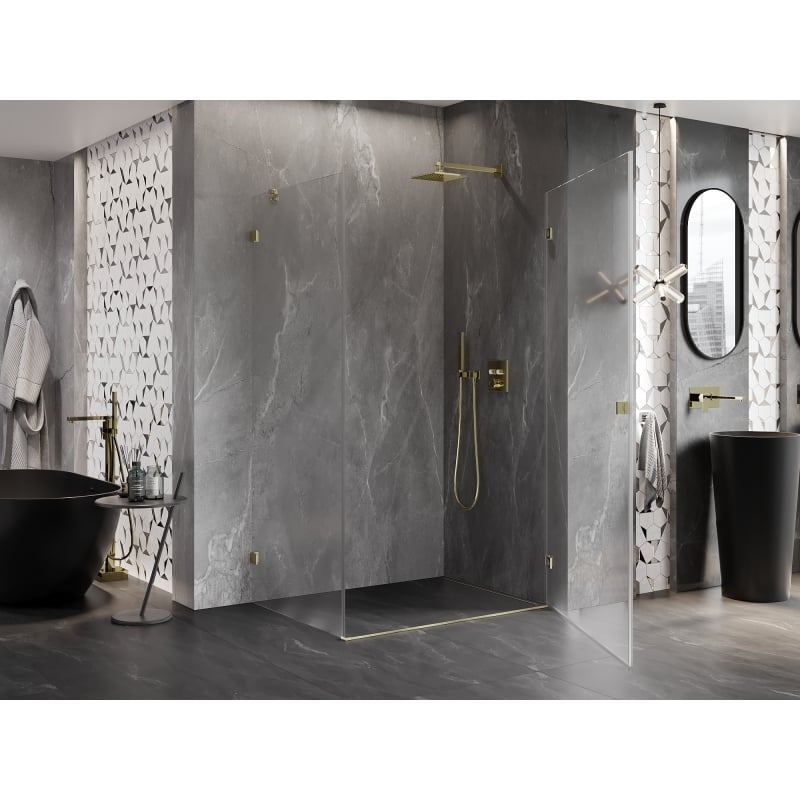 Mexen Lunar-B cabine de douche pivotante droite 100 x 80 cm, transparent, or brossé - 832-100-080-55-00-P