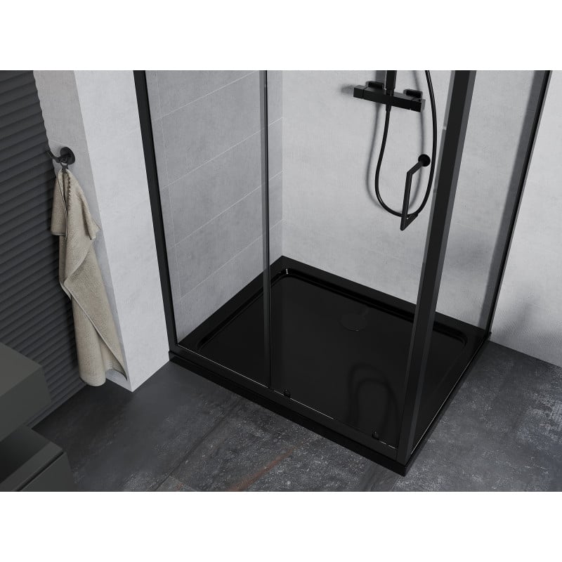 Mexen Apia cabine de douche coulissante 130 x 100 cm, transparent, noir + receveur Flat, noir - 840-130-100-70-00-4070B
