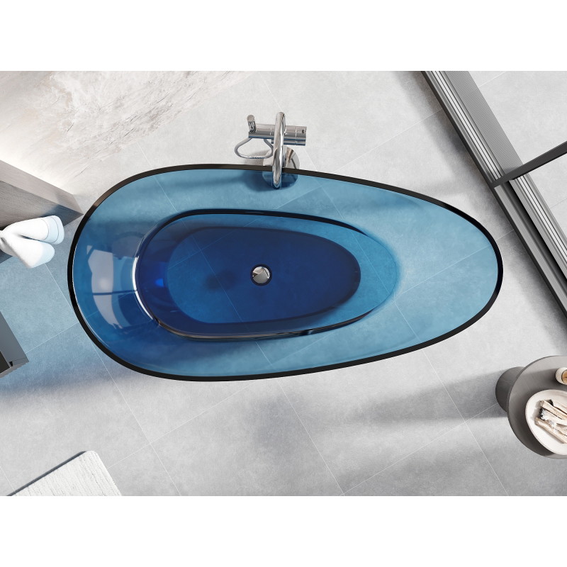 Mexen Glass baignoire autonome transparente 170 x 85 cm, denim, bouchon chromé - 58061708507