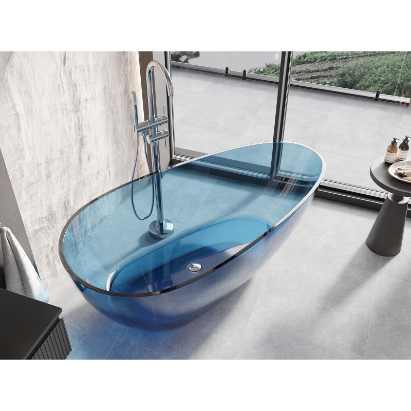 Mexen Glass baignoire autonome transparente 170 x 85 cm, denim, bouchon chromé - 58061708507