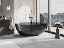 Mexen Glass noire baignoire autoportante transparente 170 x 85 cm, bouchon chromé - 58061708513