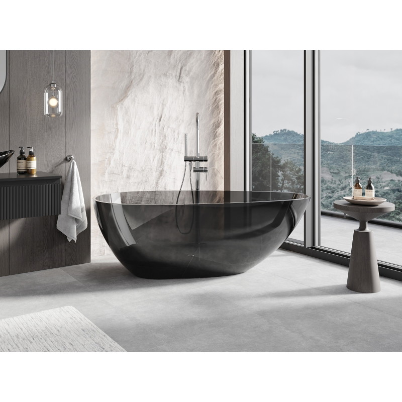 Mexen Glass baignoire autoportante transparente 160 x 80 cm, noir, bouchon chromé - 58061608013