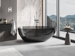 Mexen Glass baignoire autoportante transparente 160 x 80 cm, noir, bouchon chromé - 58061608013