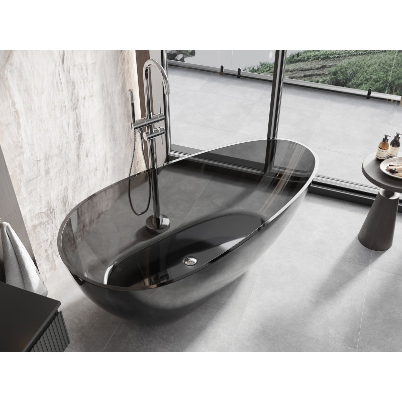 Mexen Glass baignoire autoportante transparente 160 x 80 cm, noir, bouchon chromé - 58061608013