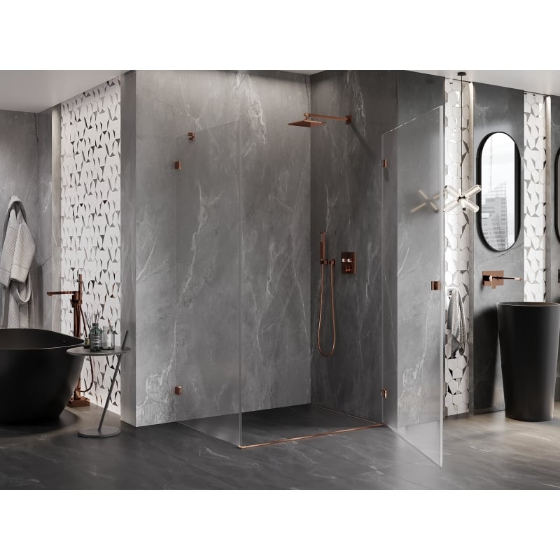 Mexen Lunar-B cabine de douche pivotante droite 95 x 90 cm, transparent, or rose - 832-095-090-60-00-P