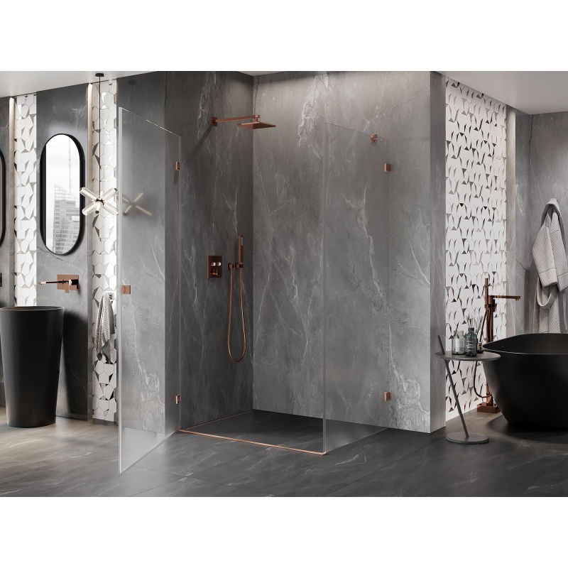Mexen Lunar-B cabine de douche pivotante gauche 90 x 70 cm, transparent, cuivre brossé - 832-090-070-65-00-L