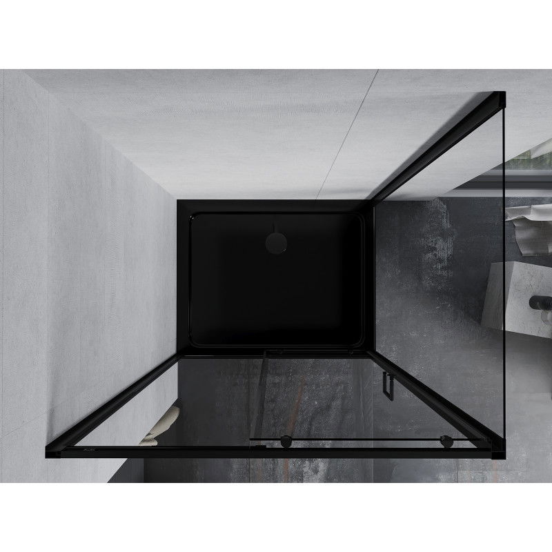 Mexen Apia cabine de douche coulissante 140 x 90 cm, transparente, noire + receveur plat, noir - 840-140-090-70-00-4070B