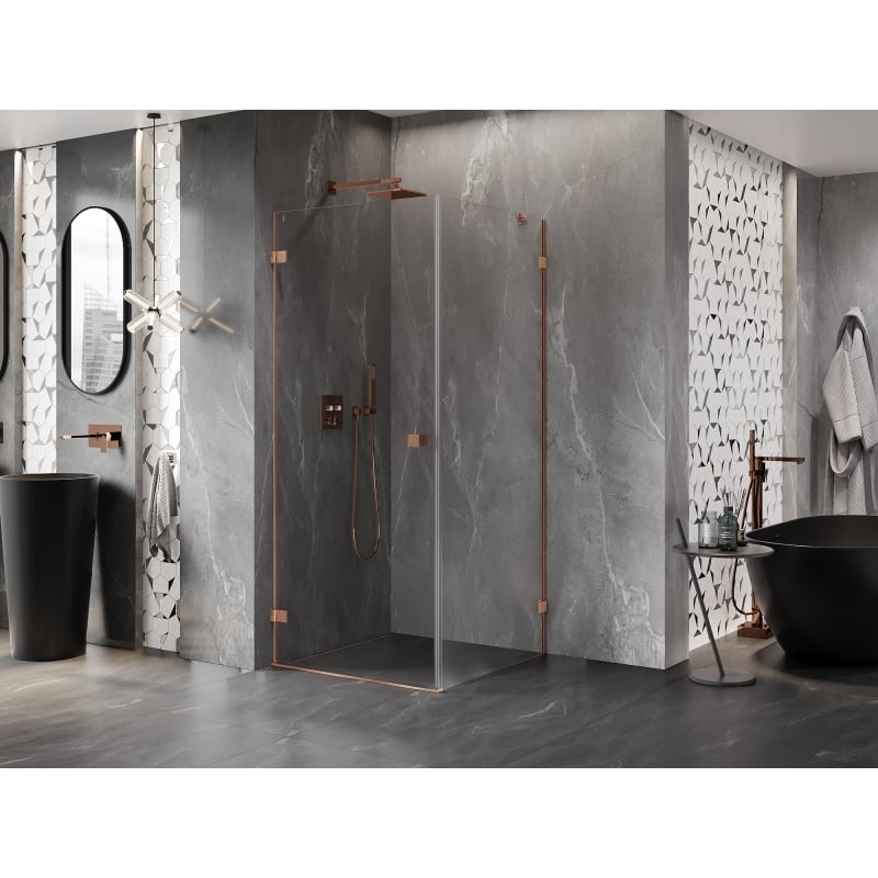Mexen Lunar-B cabine de douche pivotante gauche 90 x 90 cm, transparent, cuivre brossé - 832-090-090-65-00-L