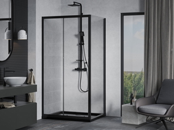 Cabine de douche coulissante Mexen Apia 140 x 100 cm, transparente, noire + receveur Plat, noir - 840-140-100-70-00-4070B