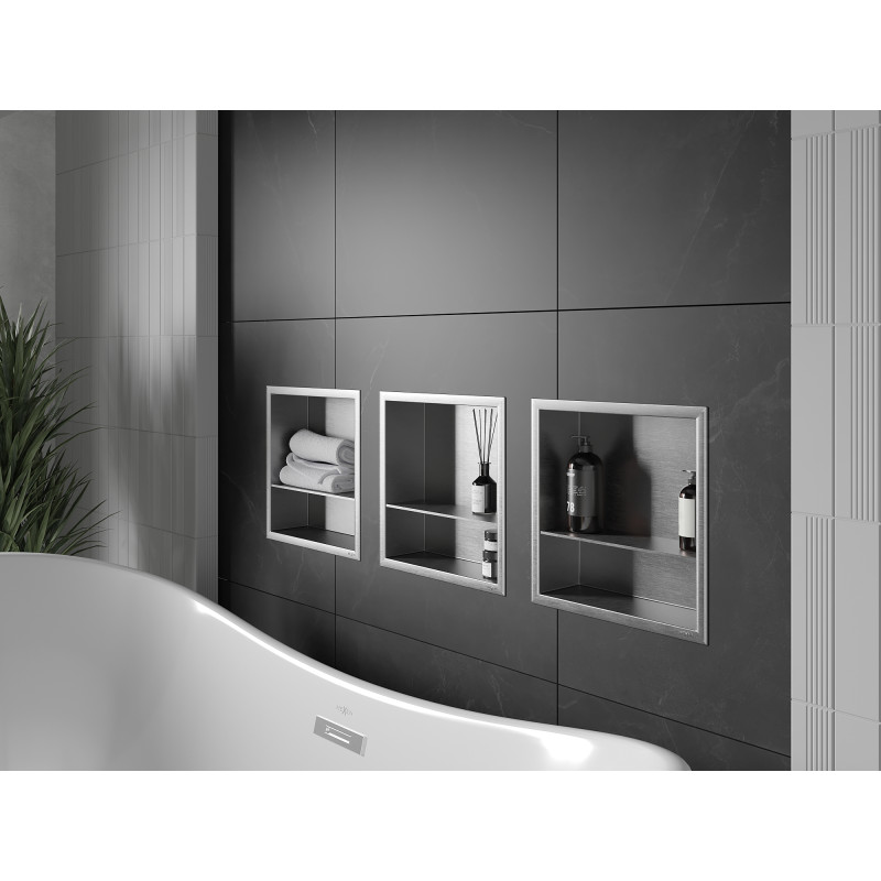 Mexen X-Wall-R étagère encastrée avec rebord et étagère 30 x 30 cm, inox - 1910303010S