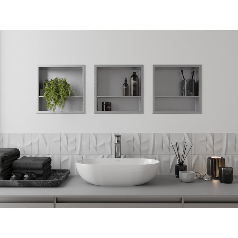 Mexen X-Wall-R étagère encastrée avec rebord et étagère 30 x 30 cm, inox - 1910303010S