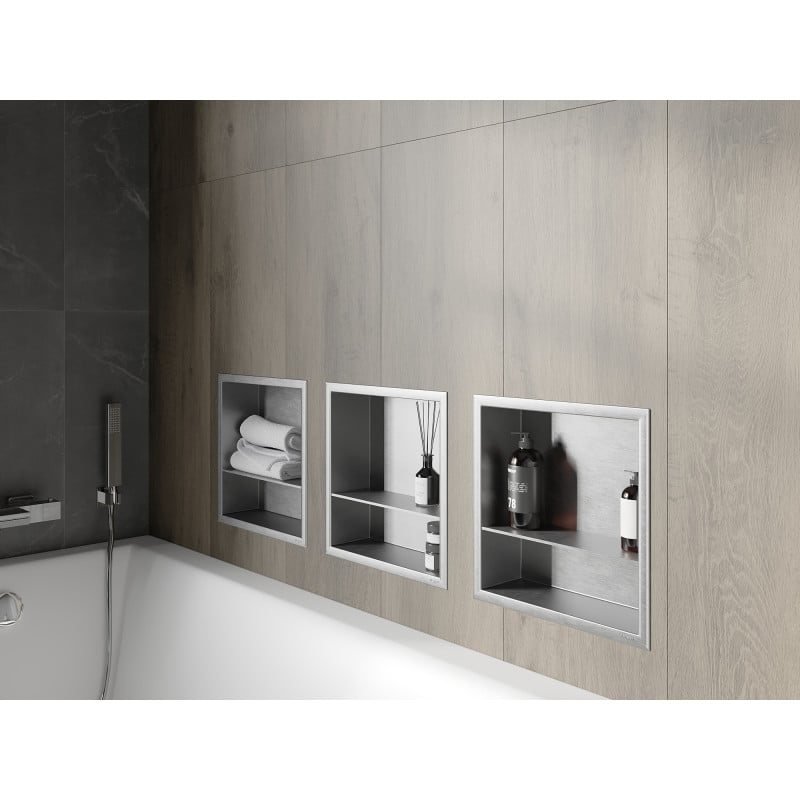Mexen X-Wall-R étagère encastrée avec rebord et étagère 30 x 30 cm, inox - 1910303010S