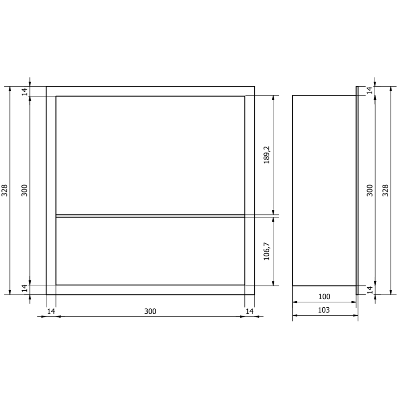 Mexen X-Wall-R étagère d'encastrement avec rebord et étagère 30 x 30 cm, blanche - 1920303010S