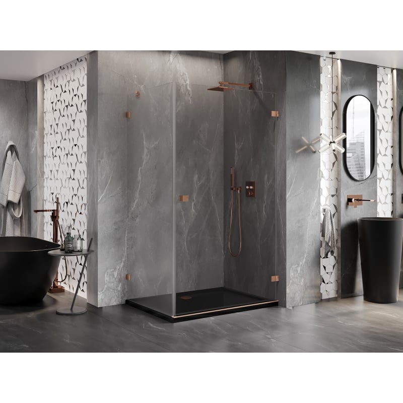 Mexen Lunar-B cabine de douche pivotante droite 95 x 80 cm, transparent, cuivre brossé - 832-095-080-65-00-P