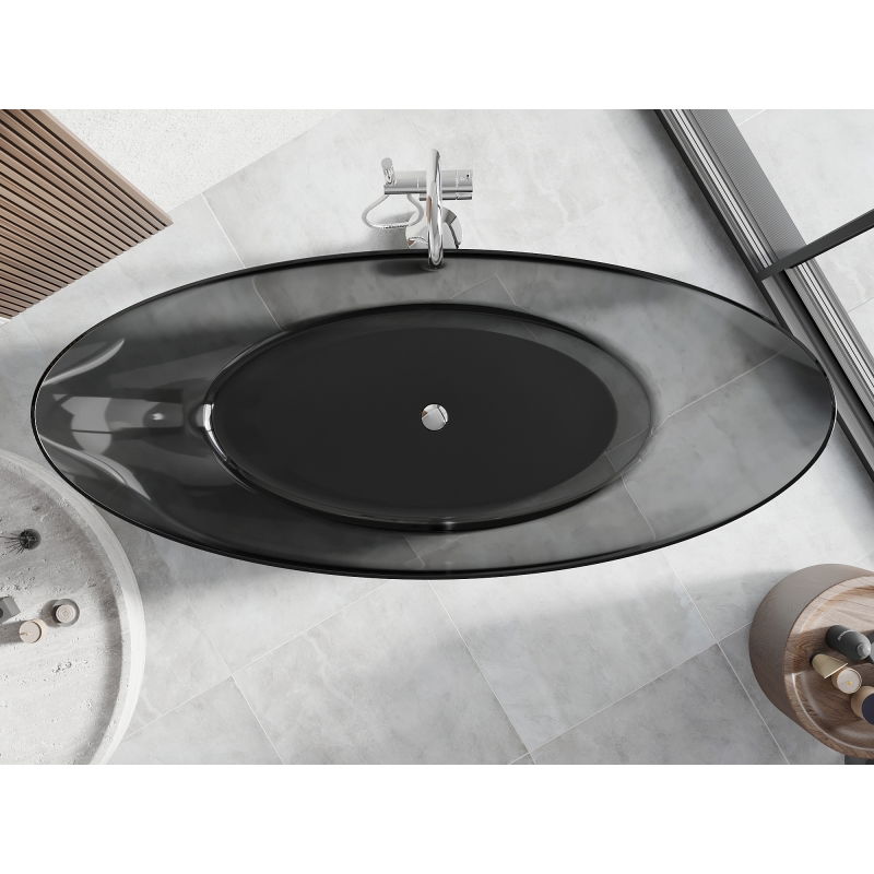 Mexen Vea baignoire noire autoportante transparente 180 x 80 cm, bonde chromée - 58091808013