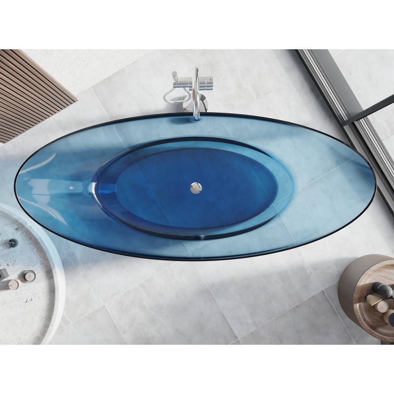 Mexen Vea baignoire autoportante transparente 180 x 80 cm, denim, bouchon chromé - 58091808007