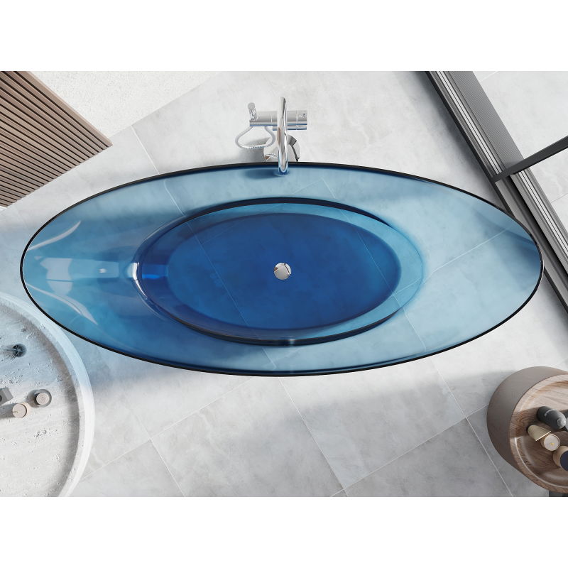 Mexen Vea denim baignoire autoportante transparente 180 x 80 cm, bonde chromée - 58091808007