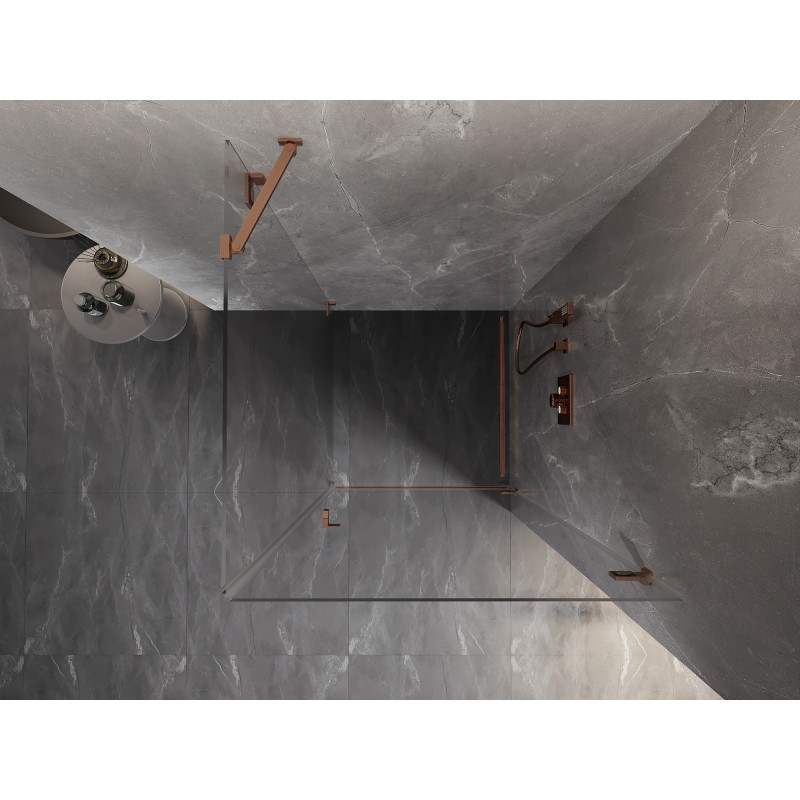Mexen Lunar-B cabine de douche pivotante droite 100 x 100 cm, transparent, cuivre brossé - 832-100-100-65-00-P