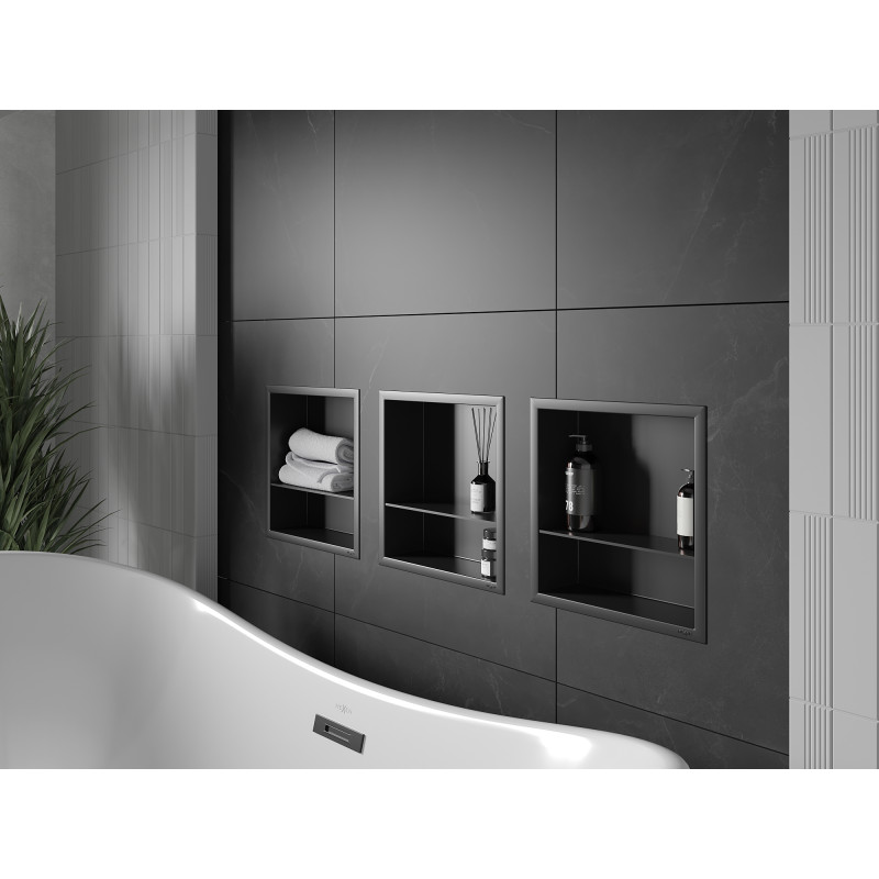 Mexen X-Wall-R étagère encastrée avec collerette et étagère 30 x 30 cm, noire - 1970303010S