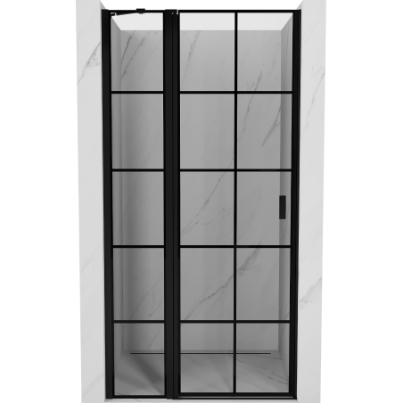 Mexen Mist porte de douche pivotante gauche 115 cm, quadrillage noir, noir - 8A4-115-000-70-77-L