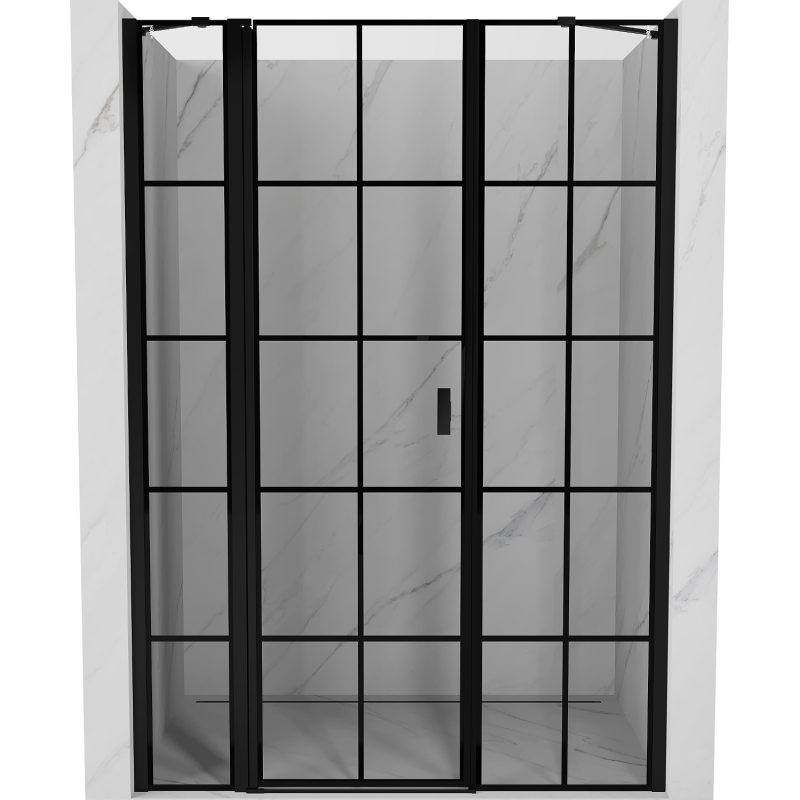 Mexen Mist porte de douche pivotante gauche 125 cm, grille noire, noir - 8A4-125-001-70-77-L