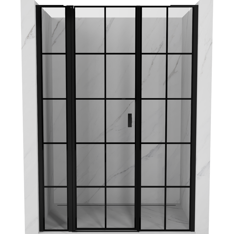 Mexen Mist L porte de douche pivotante gauche 150 cm, grille noire, noir - 8A4L-150-001-70-77-L