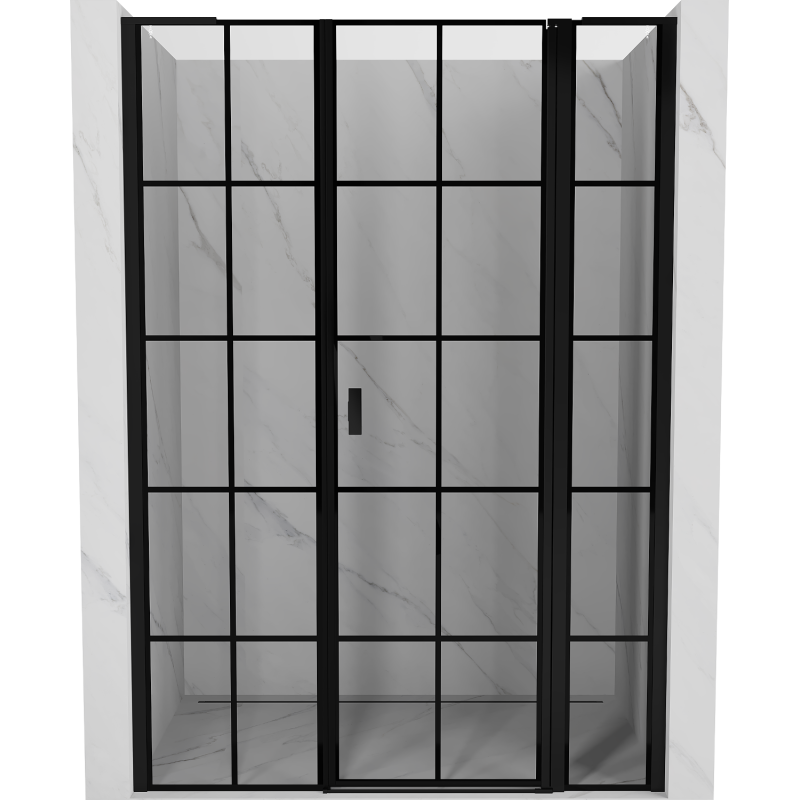 Mexen Mist L porte de douche pivotante droite 150 cm, grille noire, noir - 8A4L-150-001-70-77-P