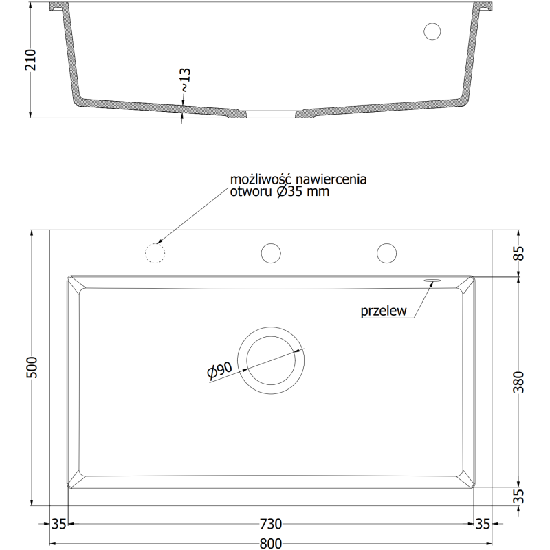 Mexen Elix évier en granit 1 bac 800 x 500 mm, beige, siphon doré - 6527801005-69-G