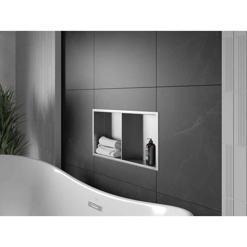 Mexen X-Wall-R étagère encastrée avec rebord et étagère 60 x 30 cm, inox - 1910603010S