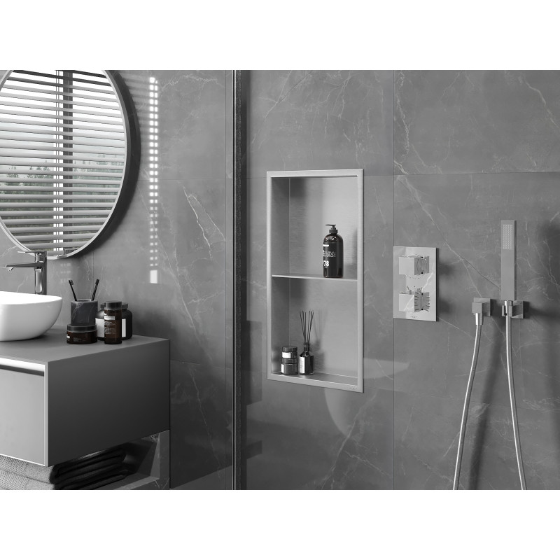 Mexen X-Wall-R étagère encastrée avec collerette et tablette 60 x 30 cm, inox - 1910603010S