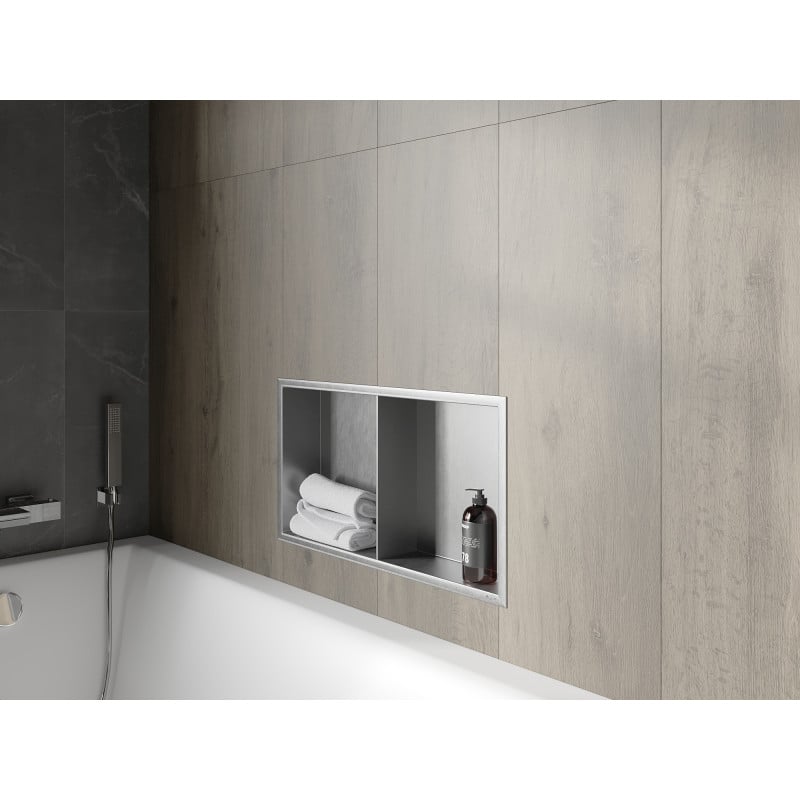 Mexen X-Wall-R étagère encastrée avec rebord et étagère 60 x 30 cm, inox - 1910603010S