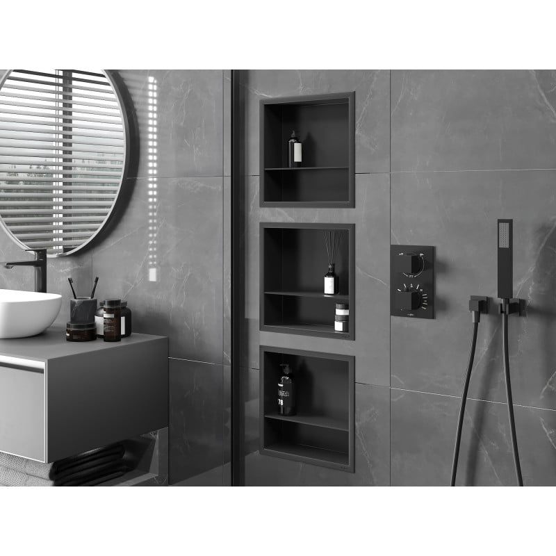 Mexen X-Wall-R étagère encastrable avec rebord et étagère 30 x 30 cm, noire - 1970303010S