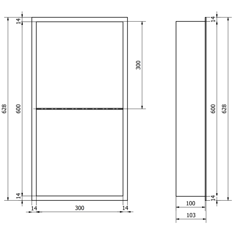 Mexen X-Wall-R étagère encastrée avec rebord et étagère 60 x 30 cm, blanche - 1920603010S
