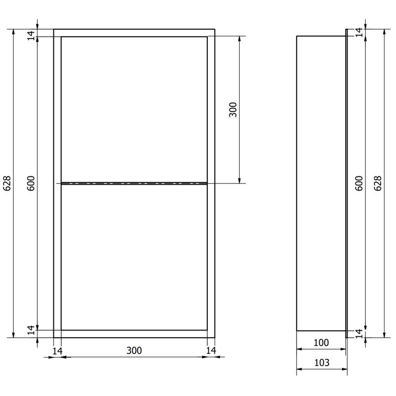 Mexen X-Wall-R étagère encastrée avec rebord et étagère 60 x 30 cm, noire - 1970603010S