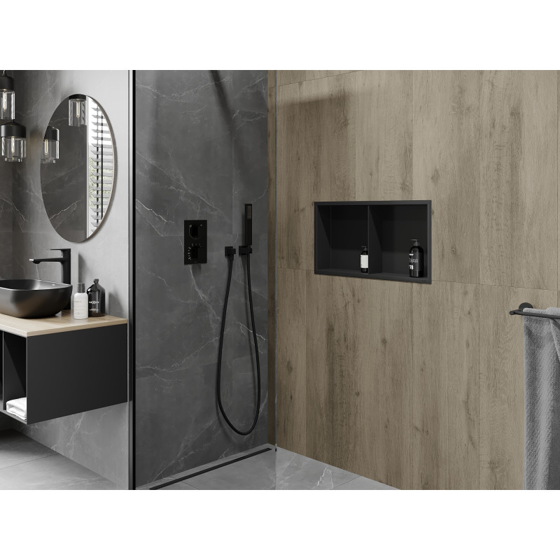 Mexen X-Wall-R étagère encastrée avec rebord et étagère 60 x 30 cm, noire - 1970603010S