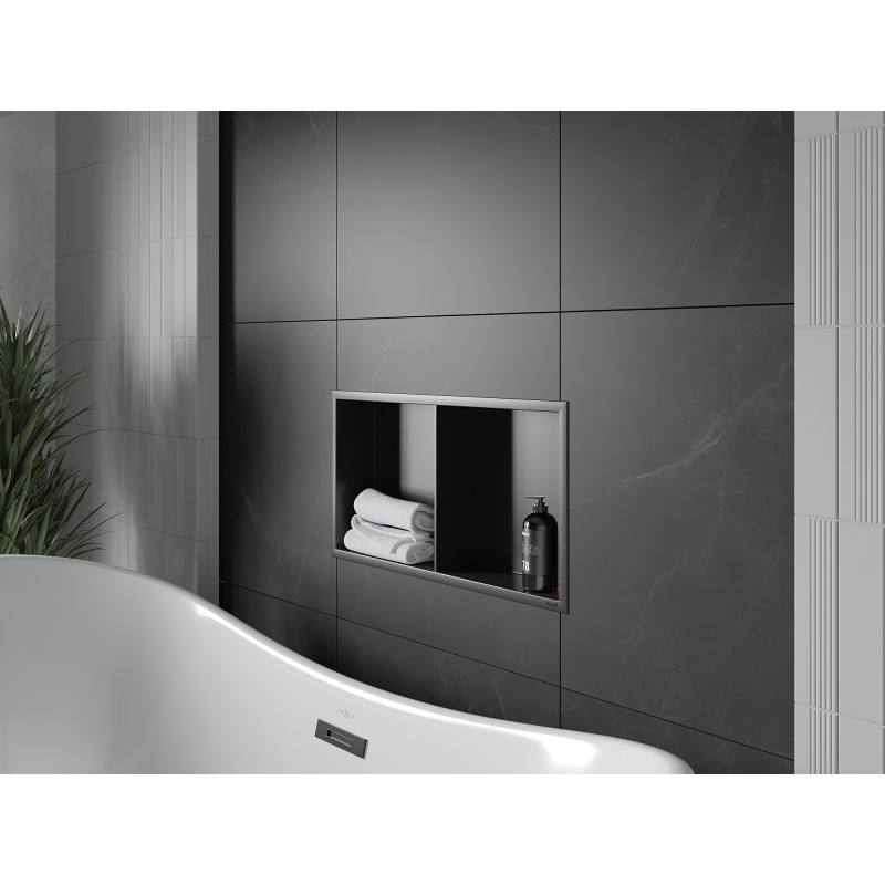 Mexen X-Wall-R étagère encastrée avec rebord et étagère 60 x 30 cm, noire - 1970603010S