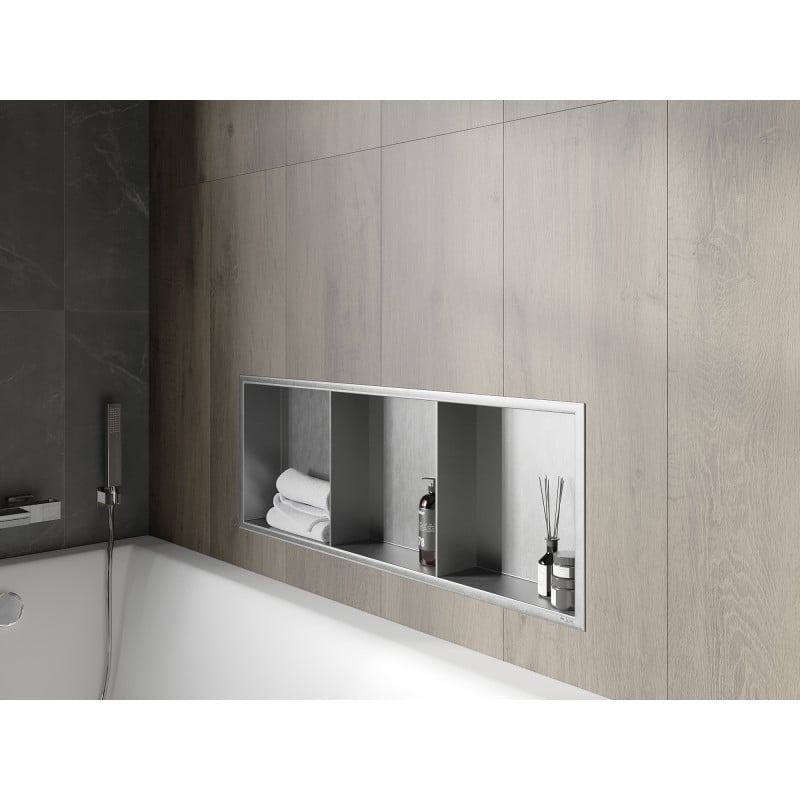 Mexen X-Wall-R étagère encastrée avec collerette et étagère 90 x 30 cm, inox - 1910903010S