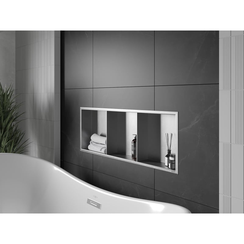 Mexen X-Wall-R étagère encastrée avec collerette et étagère 90 x 30 cm, inox - 1910903010S