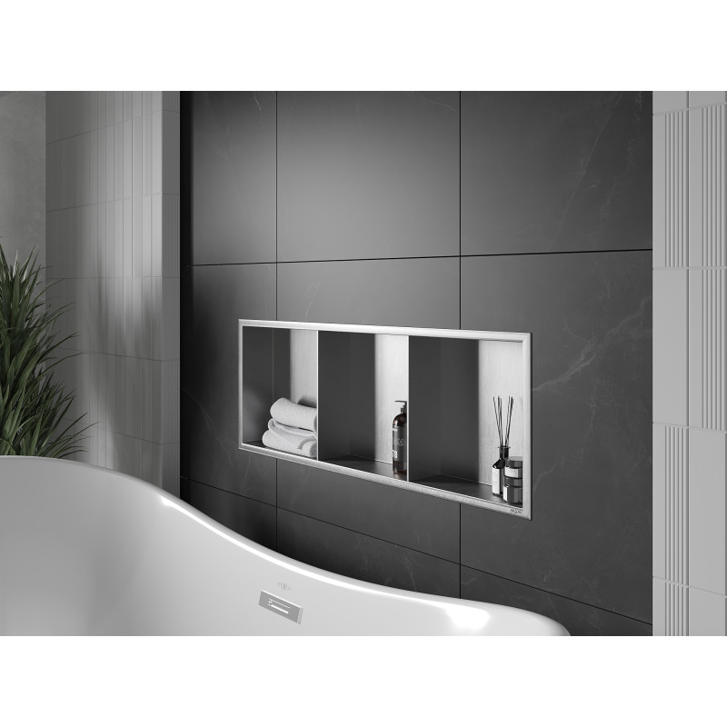 Mexen X-Wall-R étagère encastrée avec collerette et tablette 90 x 30 cm, inox - 1910903010S