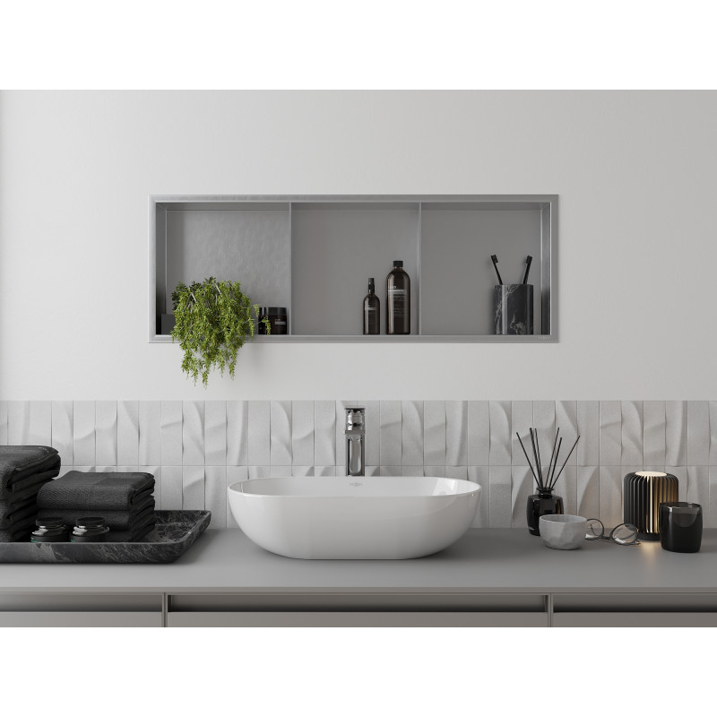 Mexen X-Wall-R étagère encastrée avec collerette et tablette 90 x 30 cm, inox - 1910903010S