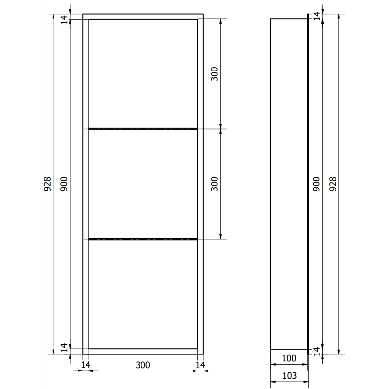 Mexen X-Wall-R étagère encastrée avec rebord et étagère 90 x 30 cm, blanche - 1920903010S