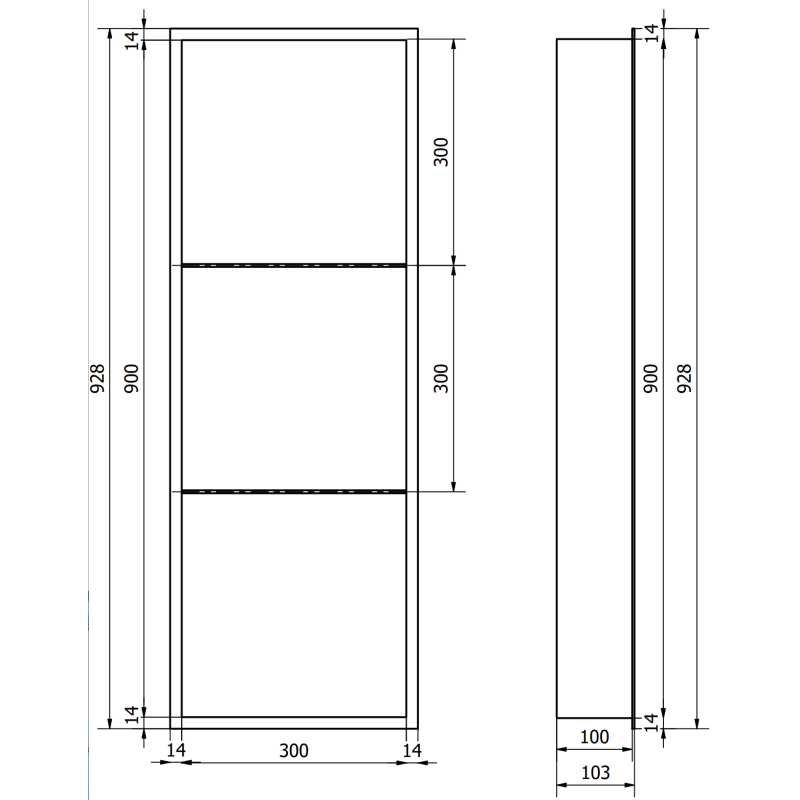 Mexen X-Wall-R étagère encastrée avec collerette et étagère 90 x 30 cm, noire - 1970903010S