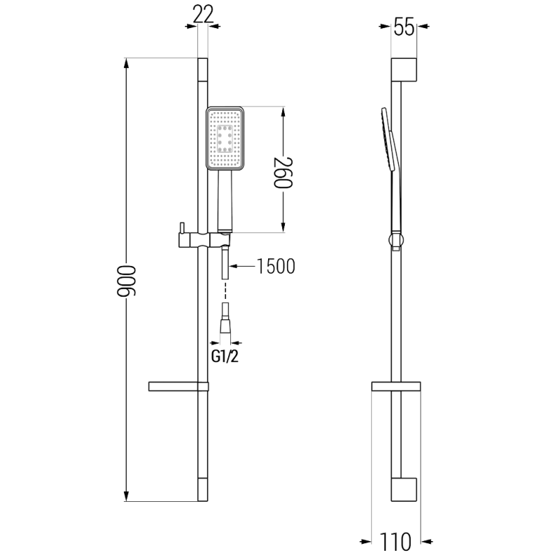 Mexen DS54 ensemble de douche coulissant, noir - 785544583-71