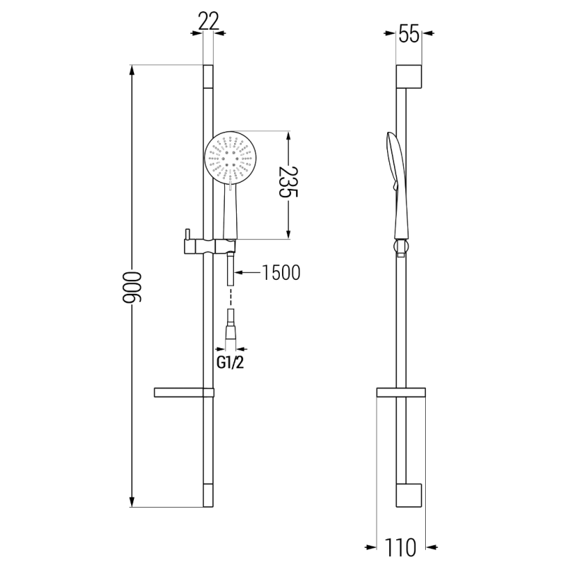 Mexen DS67 ensemble de douche coulissant, noir - 785674583-70